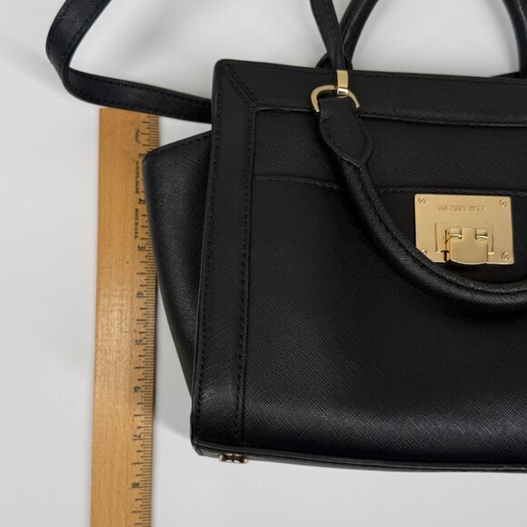 Michael Kors Tina Satchel Black Leather Gold Hardware Medium Bag - Picture 12 of 13